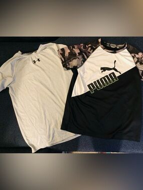 Under Armour Light Gray Athletic Tee & Puma camouflage black tee